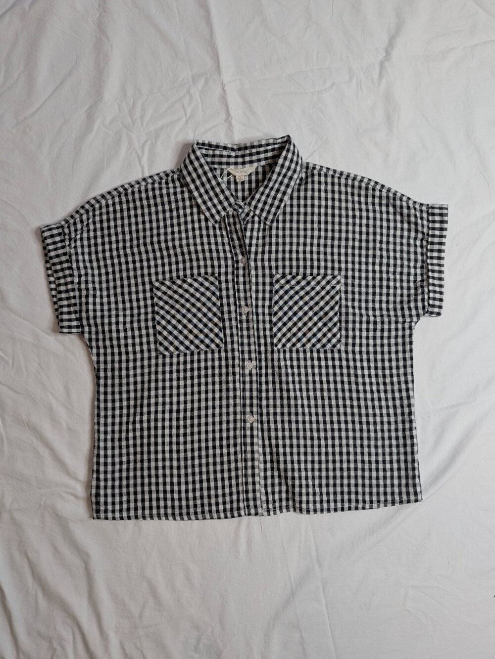 Sim & Sam  XL Black Gingham short sleeved button down shirt, Brand New